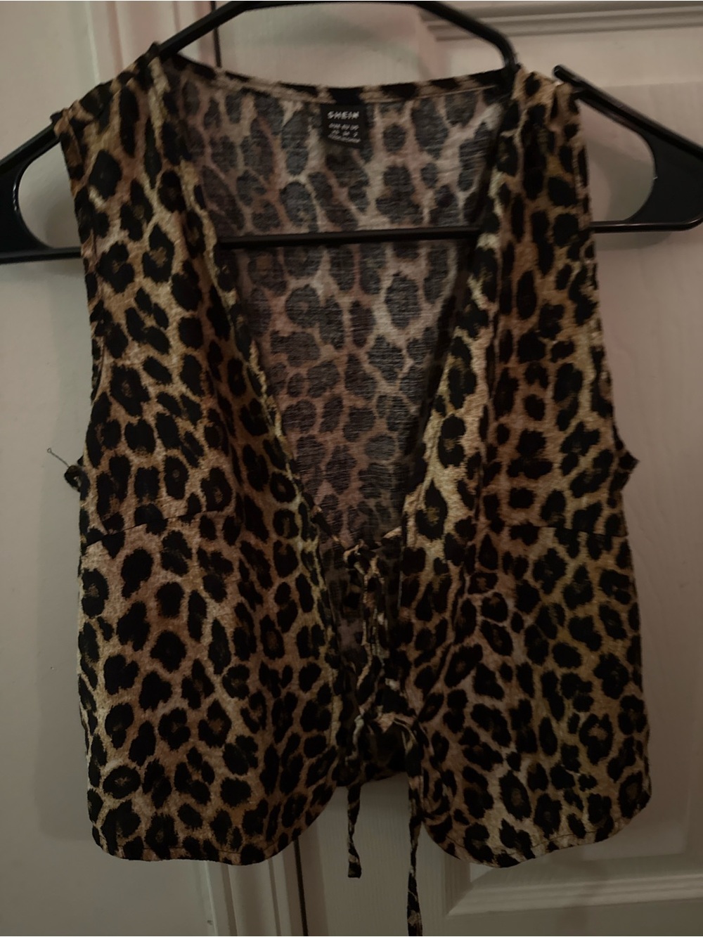 SHEIN Leopard Print Tie-Front Sleeveless Crop Top - Brown/Black